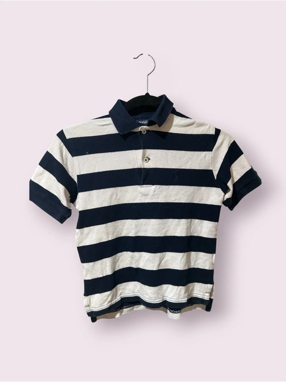 Ralph Lauren Navy & White Striped Polo - Kids
